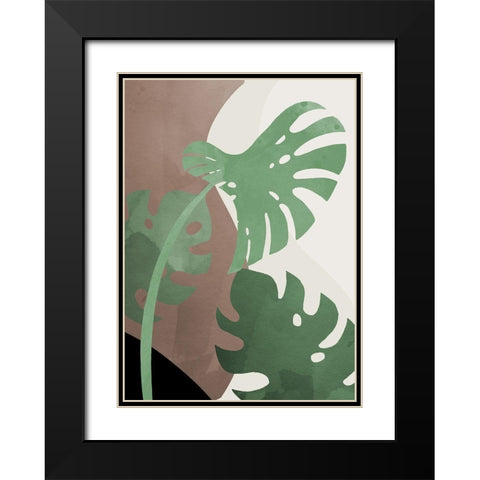 Monstera Cut Out 02 Black Modern Wood Framed Art Print with Double Matting by Artographie Studio