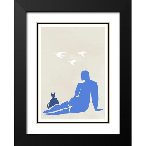 Woman and Cat Black Modern Wood Framed Art Print with Double Matting by Artographie Studio