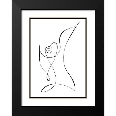One Line 01 Black Modern Wood Framed Art Print with Double Matting by Artographie Studio