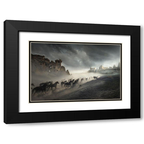 Migration Black Modern Wood Framed Art Print with Double Matting by Taskin, Huseyin