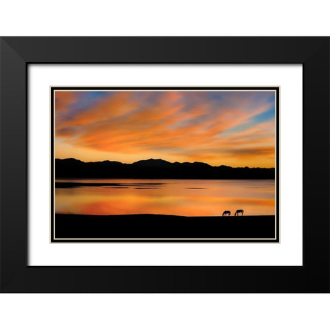 Sayram Dawn Black Modern Wood Framed Art Print with Double Matting by Zhu, Hua