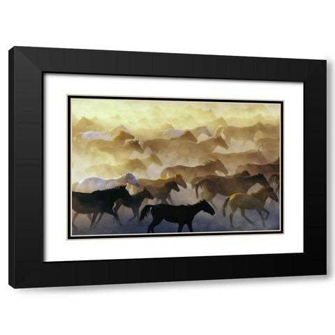 Wild horses Black Modern Wood Framed Art Print with Double Matting by Bagci, Emir