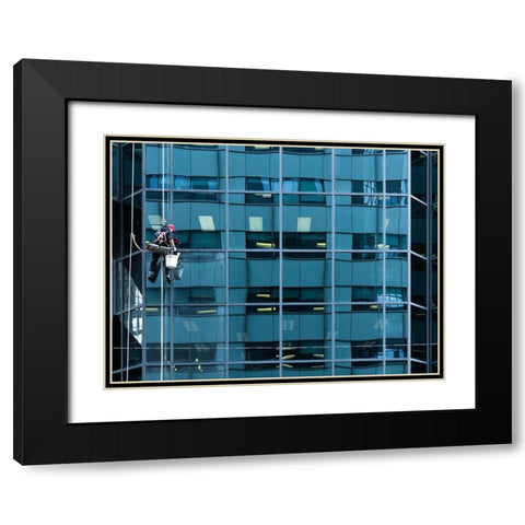 Window Washing No 7 Black Modern Wood Framed Art Print with Double Matting by Carson, Brian