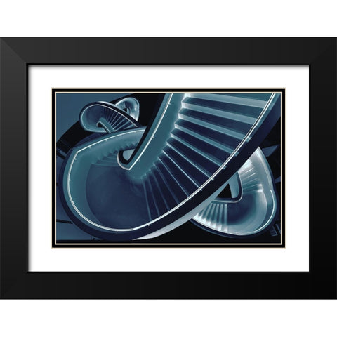 Blue stair Black Modern Wood Framed Art Print with Double Matting by Van Maastricht, Henk