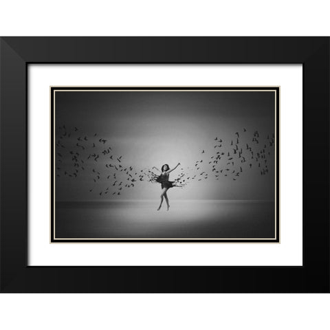 Ballerina flight of Birds Black Modern Wood Framed Art Print with Double Matting by Biwit, Mark