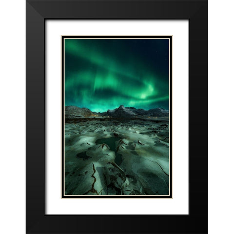 Ice Cracking Black Modern Wood Framed Art Print with Double Matting by De La, Javier
