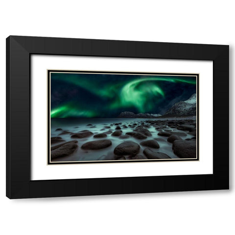 Dragons Fly Black Modern Wood Framed Art Print with Double Matting by De La, Javier