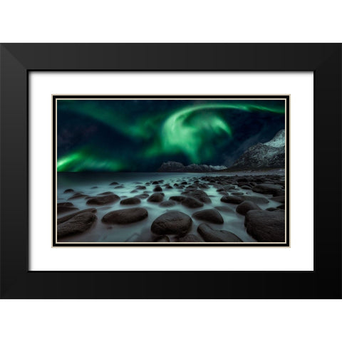 Dragons Fly Black Modern Wood Framed Art Print with Double Matting by De La, Javier