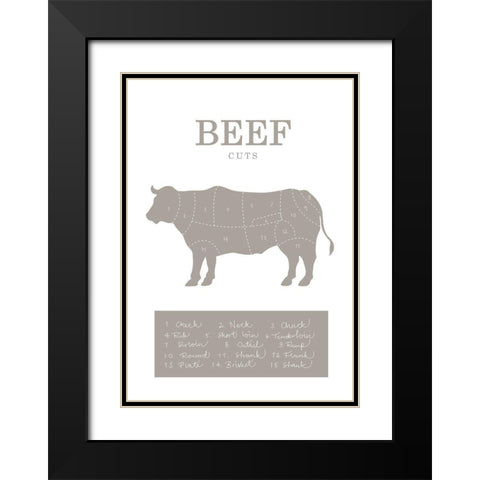 Beef Cuts Black Modern Wood Framed Art Print with Double Matting by Artographie Studio