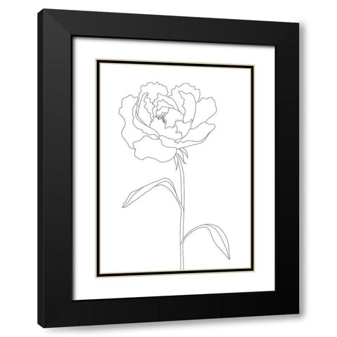 Peony Lines Black Modern Wood Framed Art Print with Double Matting by Artographie Studio