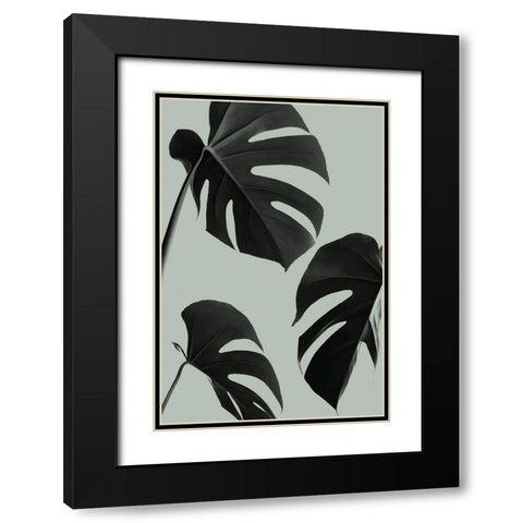 Monstera Teal 05 Black Modern Wood Framed Art Print with Double Matting by Artographie Studio