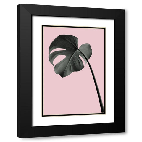 Monstera Pink No 02 Black Modern Wood Framed Art Print with Double Matting by Artographie Studio