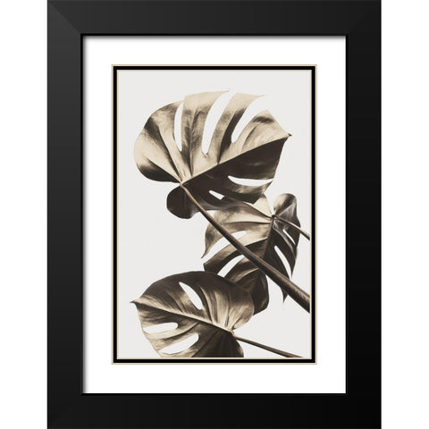 Monstera Gold 09 Black Modern Wood Framed Art Print with Double Matting by Artographie Studio