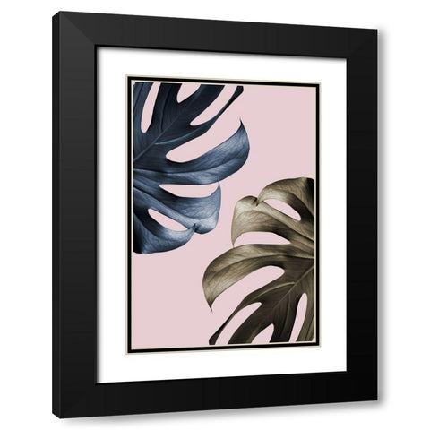 Monstera Pink Light 01 Black Modern Wood Framed Art Print with Double Matting by Artographie Studio