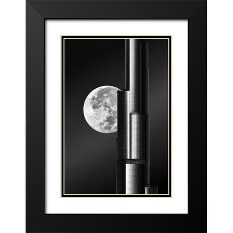 Super moon Burjkhalifa Black Modern Wood Framed Art Print with Double Matting by Anjum, zohaib