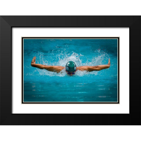 Flying Dolphin Black Modern Wood Framed Art Print with Double Matting by Deng, Lei