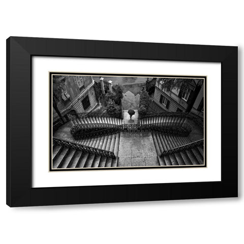 Scalinata Poli Black Modern Wood Framed Art Print with Double Matting by Montemagno, Domenico