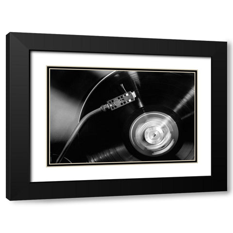 Vinyl 002 Black Modern Wood Framed Art Print with Double Matting by Artographie Studio