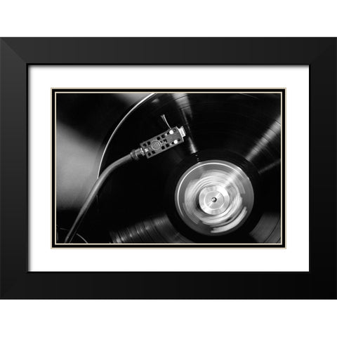 Vinyl 002 Black Modern Wood Framed Art Print with Double Matting by Artographie Studio