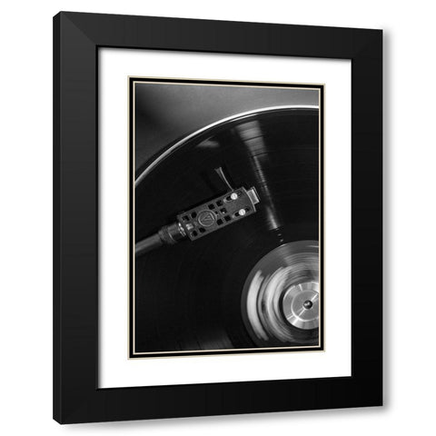 Vinyl 001 Black Modern Wood Framed Art Print with Double Matting by Artographie Studio