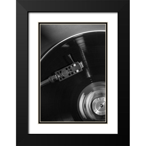 Vinyl 001 Black Modern Wood Framed Art Print with Double Matting by Artographie Studio