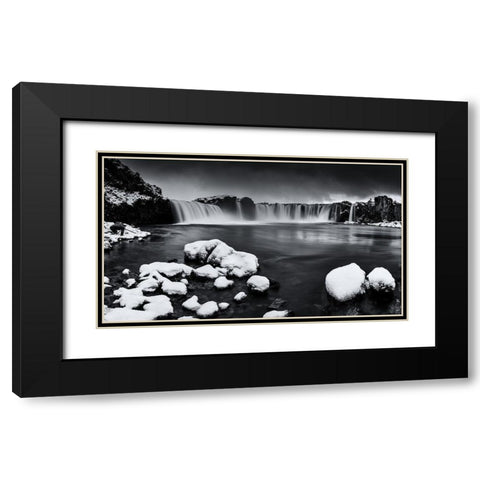 Godafoss Panorama Black Modern Wood Framed Art Print with Double Matting by Ding, Sunny