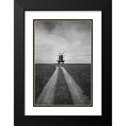 Windmill Black Modern Wood Framed Art Print with Double Matting by Nordin, Kristina