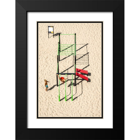 Games on the beach Black Modern Wood Framed Art Print with Double Matting by Ignacy, Cembrzynski
