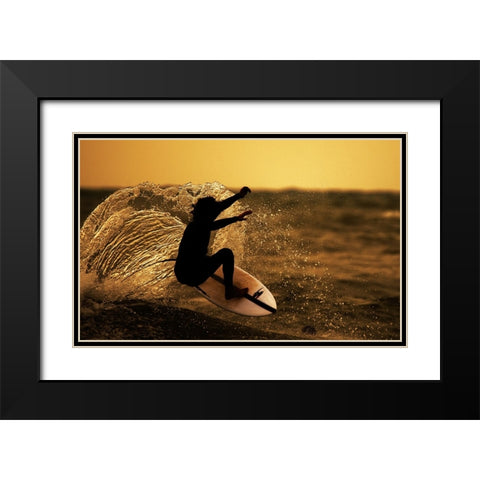 Surfer at sunset Black Modern Wood Framed Art Print with Double Matting by Yuval