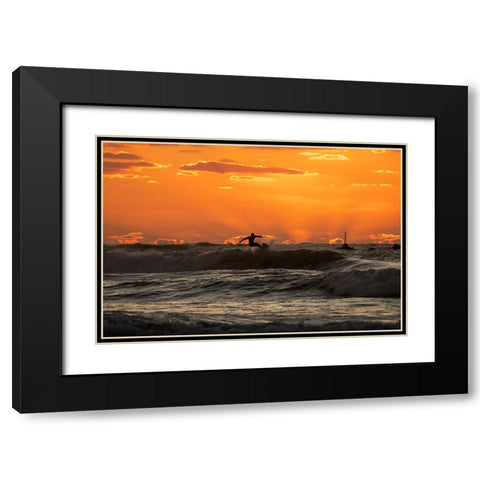 Surfer at sunset Black Modern Wood Framed Art Print with Double Matting by Yuval