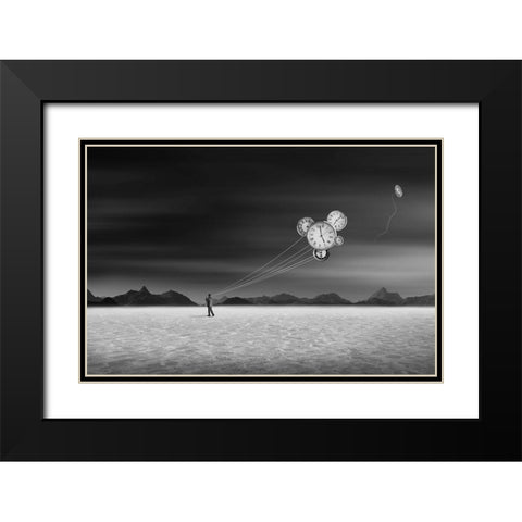 Time keeper Black Modern Wood Framed Art Print with Double Matting by Ghosh, Swarnendu