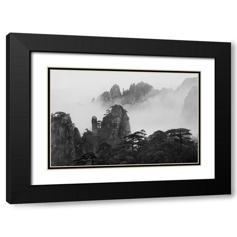 Huangshan Black Modern Wood Framed Art Print with Double Matting by Zhang, Yan