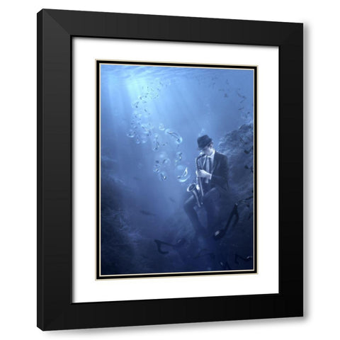 Blues Black Modern Wood Framed Art Print with Double Matting by Kiciak, Christophe