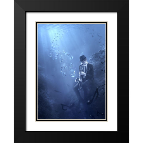 Blues Black Modern Wood Framed Art Print with Double Matting by Kiciak, Christophe