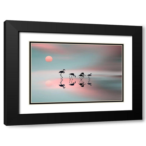 Family flamingos Black Modern Wood Framed Art Print with Double Matting by Natalia