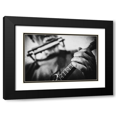 Wolf with mandolin and harmonica Black Modern Wood Framed Art Print with Double Matting by Schleicher-Schwarz, Roswitha