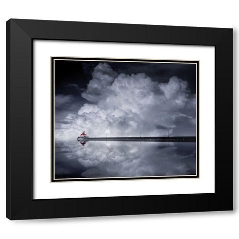 Cloud Desending Black Modern Wood Framed Art Print with Double Matting by He, Like