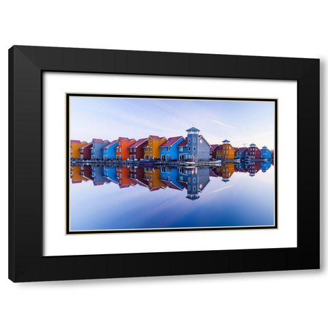 Colored homes Black Modern Wood Framed Art Print with Double Matting by Drijfhamer, Ton