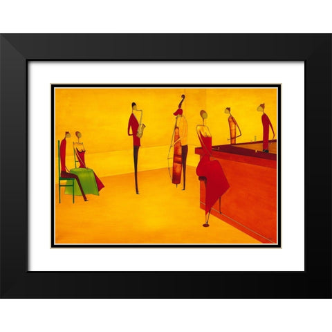 Bar Jazz Black Modern Wood Framed Art Print with Double Matting by Ona
