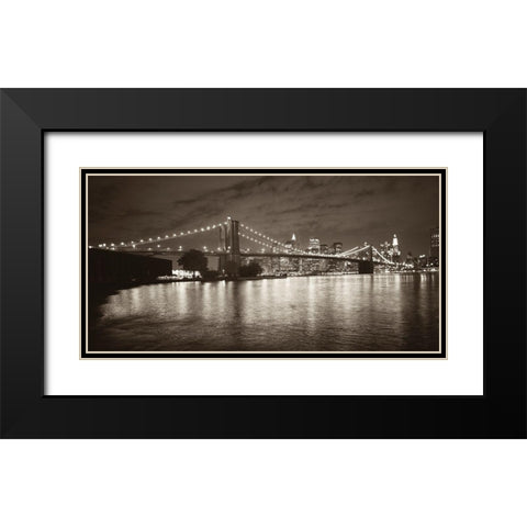 Brooklyn Bridge at Night Black Modern Wood Framed Art Print with Double Matting by Butcher, Dave
