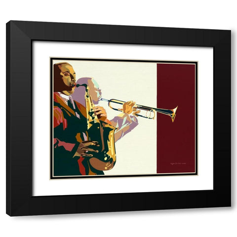 Sax n Trumpet Black Modern Wood Framed Art Print with Double Matting by Levitus, Inger