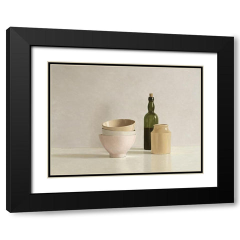 Stacked Bowls-Bottle and little Jar Black Modern Wood Framed Art Print with Double Matting by de Bont, Willem
