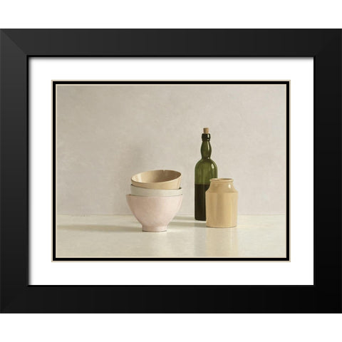 Stacked Bowls-Bottle and little Jar Black Modern Wood Framed Art Print with Double Matting by de Bont, Willem