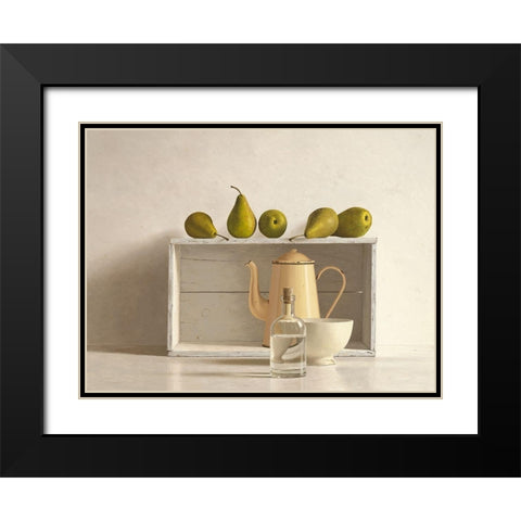 Five Pears on Box Black Modern Wood Framed Art Print with Double Matting by de Bont, Willem