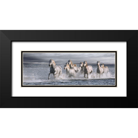 Horses Running at the Beach Black Modern Wood Framed Art Print with Double Matting by Llovet, Jorge