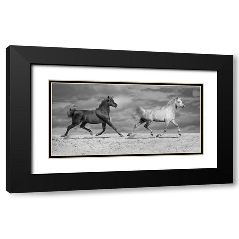 Horse Dancers Black Modern Wood Framed Art Print with Double Matting by Llovet, Jorge