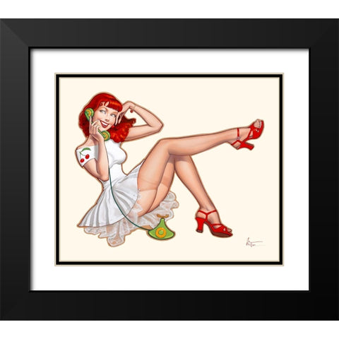 Cathy au telephone Black Modern Wood Framed Art Print with Double Matting by Hitte, Patrick