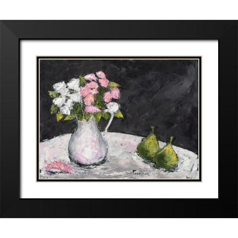 Poires et roses d Elisa Black Modern Wood Framed Art Print with Double Matting by Persillon, Francoise