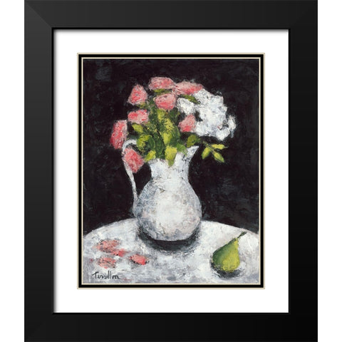 Roses d Elisa Black Modern Wood Framed Art Print with Double Matting by Persillon, Francoise