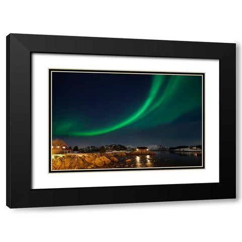 Ballstad Lofoten Nordlicht Black Modern Wood Framed Art Print with Double Matting by Fischer, Rolf